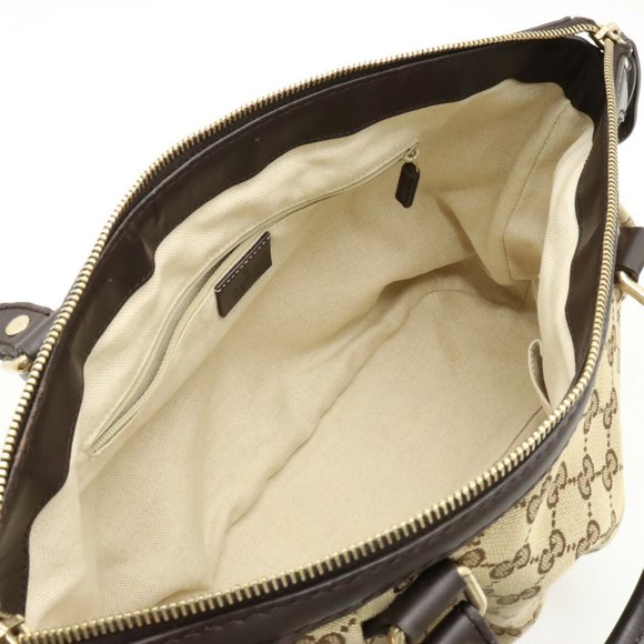 GUCCI Sukey GG Canvas Handbag Tote Bag Leather Khaki Beige Dark Brown 247902 - Picture 7 of 9